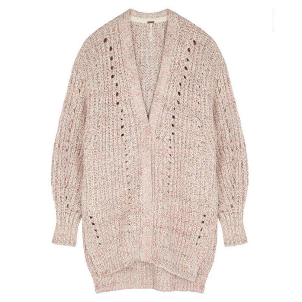 Free People Chunky Open Knit Pocket Cardigan Smoothie Cardi Pink XS Sweater Long